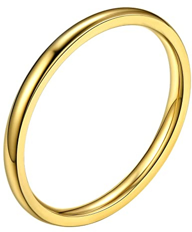 Bestyle Anello Donna Uomo Semplice, Fede Nuziale in Oro/Argento/Nero | Acciaio Inossidabile Lucido, Larghezze 2/4/6/8mm, Taglia 14-27, Anelli da Matrimonio Fidanzamento Anniversario