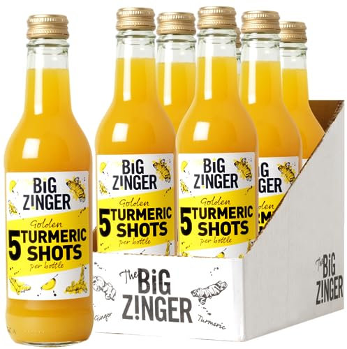 Zinger Turmeric 6x330ml - 30 shots Dosing Bottle - Plant based shots with golden turmeric juice - Natural kick - No added sugar