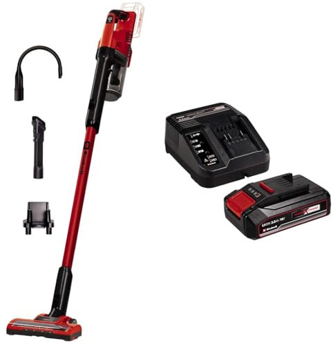 Einhell Aspirateur-balai sans fil TE-SV 18 Li-Solo Power X-Change (Li-Ion, 18 V, sans sac, réservoir de 0,6 L, technologie cyclonique, système triple filtration) avec Chargeur et Batterie 2,5Ah