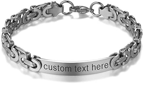JewelryWe Schmuck Personalisierte Armband Herren Edelstahl Byzantiner Königskette Partnerarmband Freundschaftsarmband Paar Armkette Armreifen mit Gravur für Männer, Silber