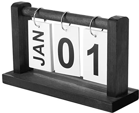 diyfixlcd Ewiger Schreibtischkalender aus Holz, Vintage-Kalender, Flip-Desktop-Kalender, brauner Kalender für Zuhause, Büro, Hochzeit, Schreibtischzubehör (schwarz)