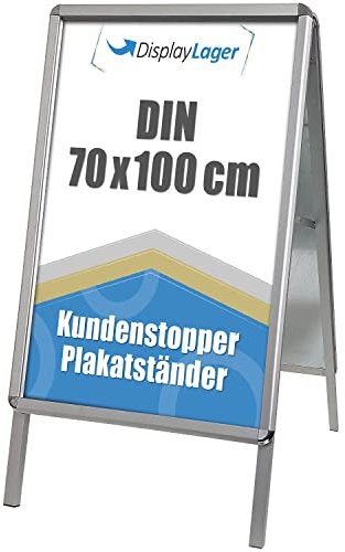 DisplayLager, Dänische Qualität - Kundenstopper Alu-Line Rondo inkl. 2 x APET für 2 Plakate (beidseitig) - Wetterfest Plakatständer Gehwegaufsteller Werbetafel (70 x 100 cm)
