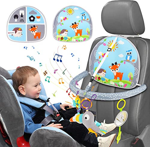 Aceshop Juguetes de Asiento de Coche con música, para bebé Infantil, Centro de Actividad de Arco Ajustable de Doble Cara.
