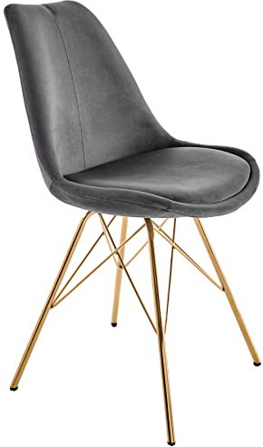 riess-ambiente.de Design Stuhl Scandinavia MEISTERSTÜCK dunkelgrau Samt goldene Beine | Eleganter Stuhl fürs Esszimmer