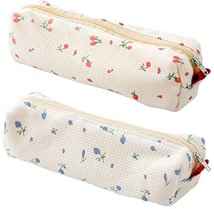 WLYCsheng 2 Pcs Stationery Storage Bags Concise Pencil Cases Floral Pattern Pen Bags for Stationery Cosmetics Storage