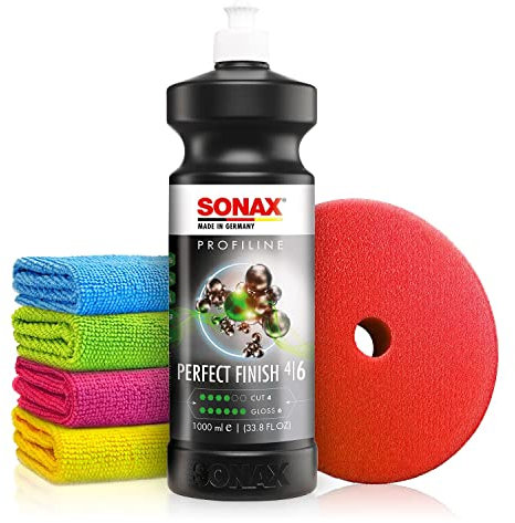 Autopolitur Set: Sonax Profiline PerfectFinish One-Step Glanzpolitur (1L) - Politur zum 1-stufigen polieren von lokal ausgeschliffenen Lackschäden - Auto polieren, Schleifpolitur, One Cut | 6-teilig