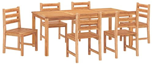 vidaXL - 7 Piece Outdoor Dining Set, Solid Teak Wood, Farmhouse Style, Rectangular Table with 6 Chairs, Water-Resistant, Easy Assembly, Brown