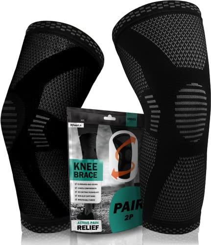POWERLIX Kniebandage für Damen/Männer (1 Paar), Kompression Kniestütze für Meniskusriss, Arthritis, Linddert Kniescherzen, ACL, Laufen, Gewichtheben, Volleyball, Sport, Schwarz, M