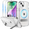 Niunisi Magnetic Case for iPhone 15 Case with Stand, Slim Kickstand with Screen Protector Compatible with Magsafe Shockproof Crystal Clear Cases Phone Case Cover 6.1-Inch (2023), Clear