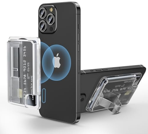 AUROX MagSafe Wallet Stand, Magnetic Phone Grip Card Holder With Secure Grip for iPhone 16 15 14 13 12 Series, Fit 2 Cards, Clear