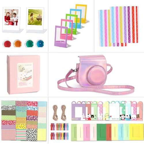 Riosin Instant Mini 12 Accessories Compatible with Fujifilm Instax Mini 12 Camera, Includes Case, Album, Filters, Wall Hang Frames, Film Frames, Border Stickers, Corner Stickers (Magic Pink)