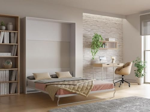 Vente-unique-Schrankbett - 160 x 200 cm - Manuelle vertikale Öffnung - Weiß - Malina II