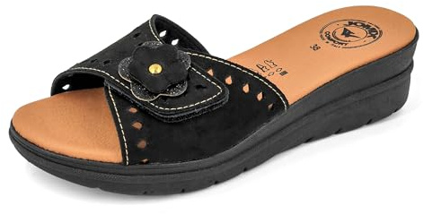 JOMIX Sandales Compensées Femme avec Scratch Réglable Pantoufles d'été Sandales Anatomiques Confortables Fabriqué en Italie (Noir, 38)