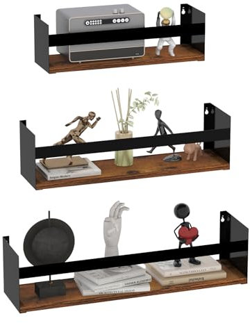 RLAVBL 60cm Wandregal Set in Schwarz, 3er Set - Stilvolle und Robuste Schweberegale, Einfache Montage, Multifunktional für Küche, Bad & Wohnzimmer