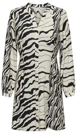 ONLY Damen Onlcille Life L/S Dress Ptm Kleid, White/AOP:Preppy Animal, X-Small