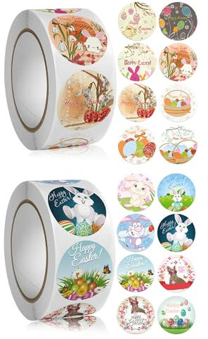 1000 Osteraufkleber, Osteraufkleber für Fenster, Dekorierte Ostereier, Ostereieraufkleber, Osteraufkleber für Bastelarbeiten, Karten, Scrapbooking, Umschläge, Geschenke (2 Rollen)