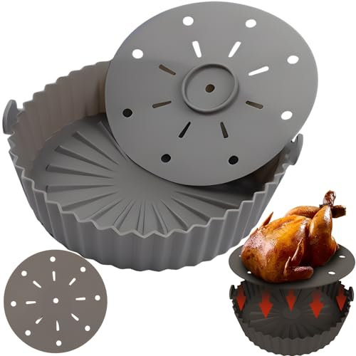 GreenMingle Silicone Air Fryer Liner for Ninja Foodi 15/11/9/7 in 1 Multi-Cooker 5.5L-7.5L, 9 inch - Reusable with Oil Filter Design for Instant Vortex,Gourmia 5.7L-6.7L