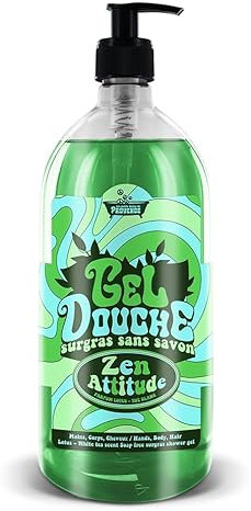 Gel Douche surgras sans savon Zen Attitude - 1L, Les Petits Bains de Provence Série Limitée HAPPY, Parfum Lotus et Thé Blanc, pH Neutre