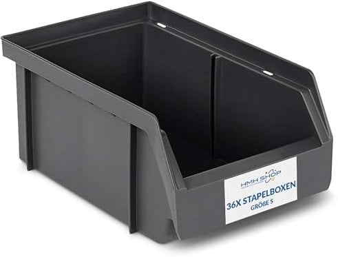 HMH Stapelboxen der Größe S 161x105x75mm für dein Kleinteilelager Sichtlagerkästen in 5 Farben Zubehör wie Deckel Trennsteg Etikett Wandschiene Sortierkisten (Grau / Anthrazit, 36 Stück)