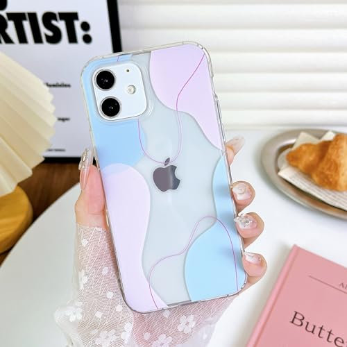 DEFBSC Compatible with iPhone 11 Case(6.1 inch), Transparent Color Mix Aesthetic Design Soft TPU Bumper Slim Thin Shock-Absorbing Protective Phone Cover - Blue Pink