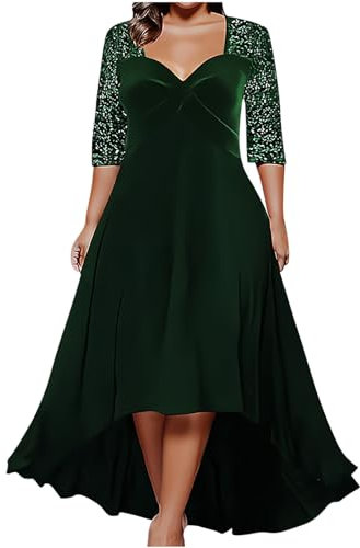 Vestito da Sera in Velluto Dorato - Abito Donna con Paillettes, Maniche a Tre Quarti e Scollo a V - Slim Fit a Forma di S, al Ginocchio, in Tinta Unita