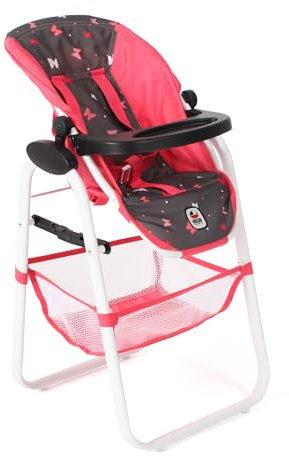 Bayer Chic 2000® Puppenhochstuhl – Butterfly Koralle – Verstellbar & klappbar – Rückentrage & Gepäcknetz – Puppen bis 50 cm – Puppenzubehör 3-8 J.
