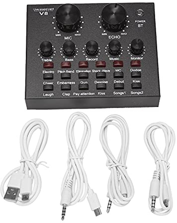 Foemey Carte Son V8 Interface Set Audio USB Externe Microphone Live Carte Son Bluetooth Fonction pour PC Téléphone Mobile Enregistrement