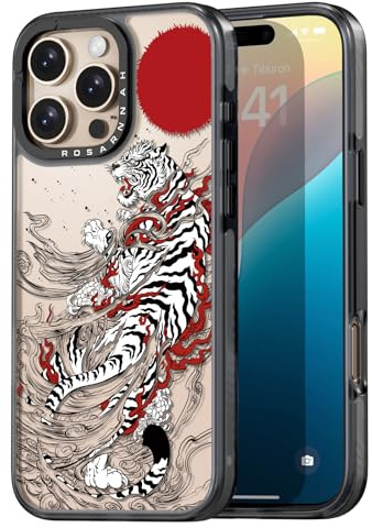 Rosarnnah Kompatibel mit iPhone 16 Pro Max Hülle – Weißer Tiger Schwarz Cover Design – niedliche Ästhetik Handyhülle für iPhone 16 Pro Max 6.9