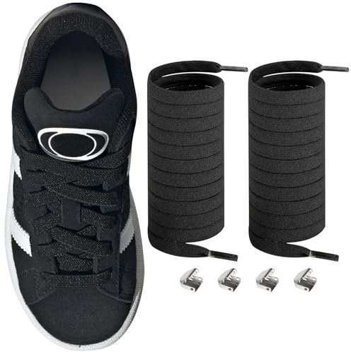 Endoto Elastische Kinder Schnürsenkel für Adidas Campus Gazelle Samba OZMILLEN Schuhe, Ersatz Kids Ohne Binden Flache Elastic Schuhbänder Shoelaces Laces (Schwarz,45 Zoll