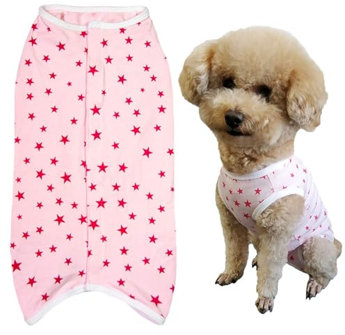 Hundebody Nach OP Hündin Rüde, OP Body Hund nach Kastration, Wundschutzanzug Hund gegen Lecken, Hunde Body für Allergien, Rasur & Haarausfall, Atmungsaktiv Elastisch, Rosa Sterne M