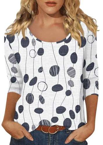 Tshirt Damen 3/4 Arm Sommer U-Ausschnitt Stretch T-Shirts Herbstmode | Sport Overzised 3/4 Ärmel Einfarbige/Blumenmuster T-Shirt Klassische Blusen für Alltag Büro Freizeit