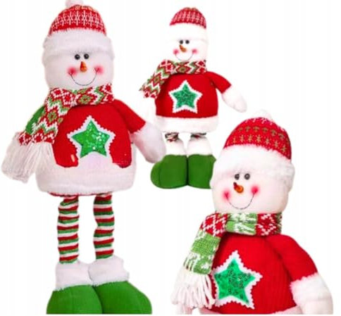 STYLIZER Weihnachtswichtel mit Teleskopbeinen – Verstellbare weihnachtsdeko – Große Stehende Weihnachtsfiguren – Ideal für Kamin, Fensterbank und unter dem Weihnachtsbaum (Schneemann)