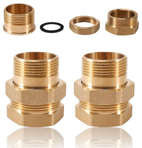 2 Stück Messing Verschraubung 1 1/4 Zoll, 1 1/4 AG/IG Messing Gewindefittings, G1 1/4 Messing Fitting Verschraubung, Verschraubung Konischdichtend, DN32 Rohrverschraubung Gewindefitting