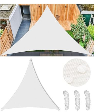 Sonnensegel Wasserdicht Dreieckig Viele Farbe Größe Balkon Sonnenschutz 98% UV Schutz Segeltuch Sonnensegel Markise Reißfest Wetterfest mit D-Ring und Kordel für Balkon Terrasse Garten 5x5x5M
