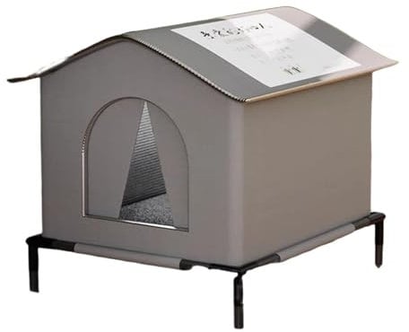 MagiDeal Insulated Outdoor Cat House Waterproof for Outdoor Cats Kitty Pet House Dog House Bed Warm Elevated Feet Stray Cat Shelter for Barn Porch Outside Cats Tent with Legs,Gray A-Size L