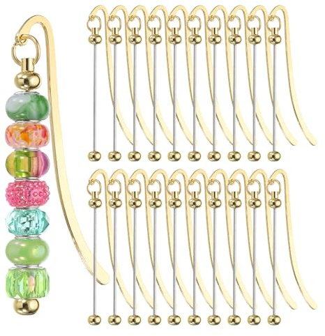 PATIKIL Beadable Lesezeichen Personalisiert Bookmark, 20 Stück Lesezeichen Papier DIY Metall Leerstab Großpackung für Herstellung Handwerk, Perlenanhänger Charme, Gold