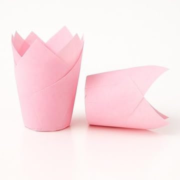 The Baked Studio Tulip Cupcake Liners – 50 Pack | Elegant Muffin & Cupcake Cases | Non-Stick, Oven-Safe, Food Grade Paper | Ideal for Weddings, Parties & Baking Professionals (Light Pink)