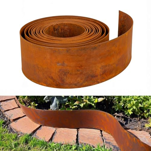 YWZHENYU Corten-Stahl Rasenkante Zugstrassen-Stil, Rostige Gartenbegrenzung 10m, Flexibel Robuste Beetabgrenzung für Blumenkästen Pfade Kiesgärten, Rustikaler Gitter-Look mit Schutzrand