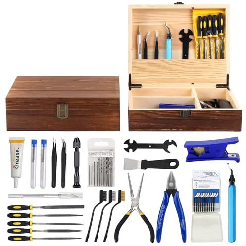 SHUAIAIW 3D Printer Tool Kit with Wooden Box – 3D Printing Accessories Include Nozzle Cleaning Kit, Deburring Tool, Scraper – Suitable for 3D Printing: Removing, Cleaning, and Finishing