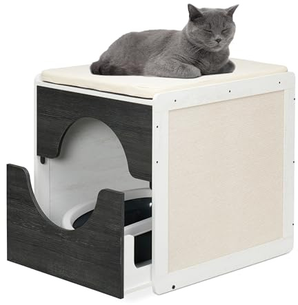 Relaxdays Katzenschrank für Katzentoilette, Katzenklo verstecken, ausziehbare Schublade, HBT: 57 x 50 x 60 cm, weiß/grau