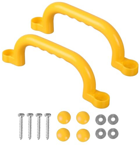 Plastic Safety Grab Handles with Screws, Playground Equipment Handle Set Non-slip for Playhouse Park Tree House (1 Pair, Yellow)