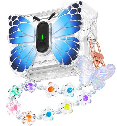 R-fun für AirPods Pro 2 Case Butterfly Artistry,automatisch aufklappbarer Deckel,Ständerfunktion, 360°-Schutz in Militärqualität mit schönem Armband&Reinigungsset für AirPods Pro 2,Schwarz Blau