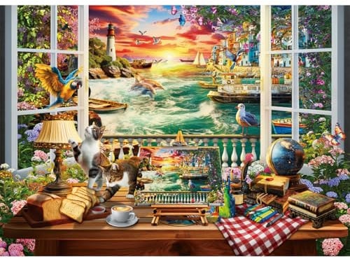 Puzzle 1000 Teile,Puzzle Erwachsene, EIN Herausforderndes Rätsel,Puzzlespiele für Die Ganze Familie,Geschenke für Frauen,Geschenke für Männer,Thema:Märchen am Fenster