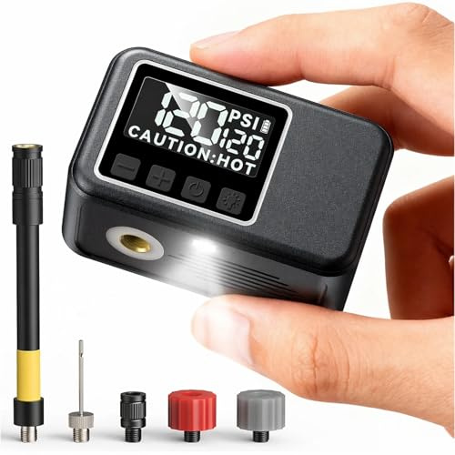 Mini Pompa Elettrica Bici Silenziosa < 50 dB, 120 Psi, Gonfiaggio Rapido in 50s, Pompa Bici Compatibile Con Valvole Presta e Schrader per Biciclette Da Strada, MTB e E-Bike (ammiraglia)