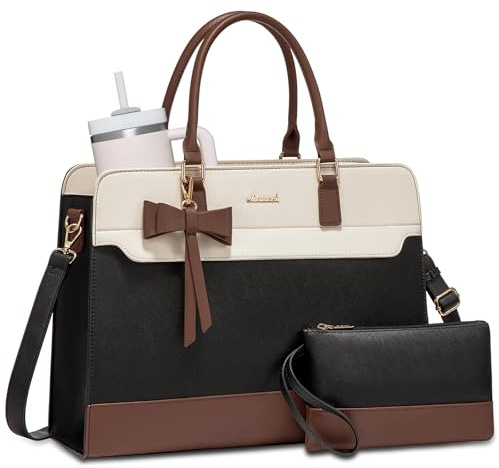 LOVEVOOK Laptop Handbags for Women, 15.6 Inch Ladies Work Bags Large Tote Bags with Compartments, PU Leather Womens Handbag Shoulder Bag for Office School Teacher Shopping Business