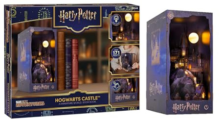 Revell Tiny Adventures Hogwarts Castle | Harry Potter Book Nook Holzbausatz mit LED Beleuchtung | 23 cm Diorama für Bücherregal | lasergeschnittenes Stecksystem | Geschenk für Potterheads
