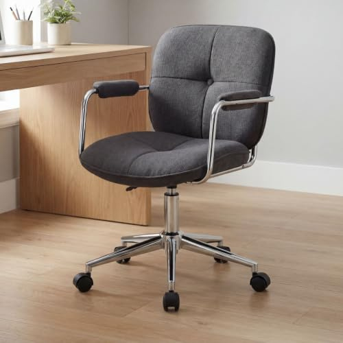 Ya-Home Schreibtischstuhl mit Armlehne, Bürostuhl Ergonomisch, Grau | Homeoffice Stuhl 360° drehbar & höhenverstellbar, aus Chenille, Computerstuhl mit Rollen, für Arbeitszimmer, Schlafzimmer