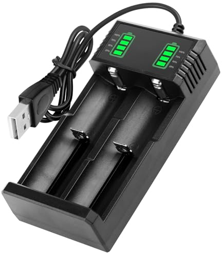 Chargeur de Batterie Universel Accu 18650 26650 18350 14500 16340 17500 | Chargeur Pile Electronique 18500 21700 2 Slots Intelligent Batterie Charge Li-ION 3,7V Piles Rechargeable avec Câble USB