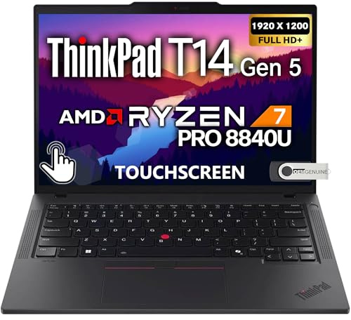 Lenovo ThinkPad T14 Gen 5 Touchscreen AI Business Laptop, 14 FHD+ Display, AMD Ryzen 7 PRO 8840U, 32GB DDR5 RAM, 512GB SSD, Fingerprint, Backlit Keyboard, WiFi 6E, RJ-45, IR Webcam, Windows 11 Pro