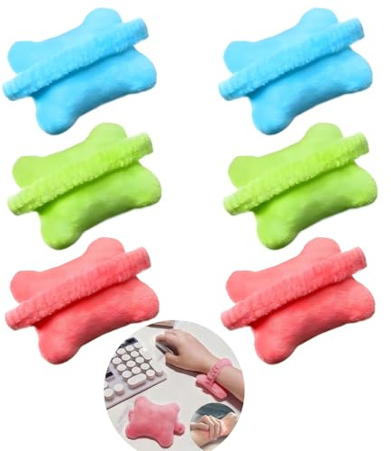 JXAurix 6pcs Mouse Wristband,Wearable Mouse Keyboard Wrist Rest,Wrist Rest Keyboard Wrist Support Pillow Support Guard Wrist for Office Gaming Laptop Computer Desktop,3 Colors